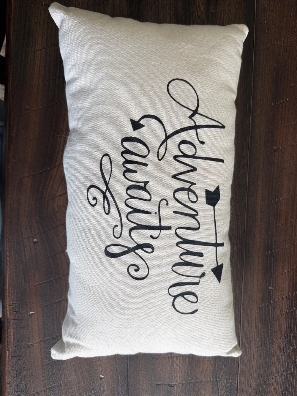Accent Pillow - Cream with Black 'Adventure Awaits'